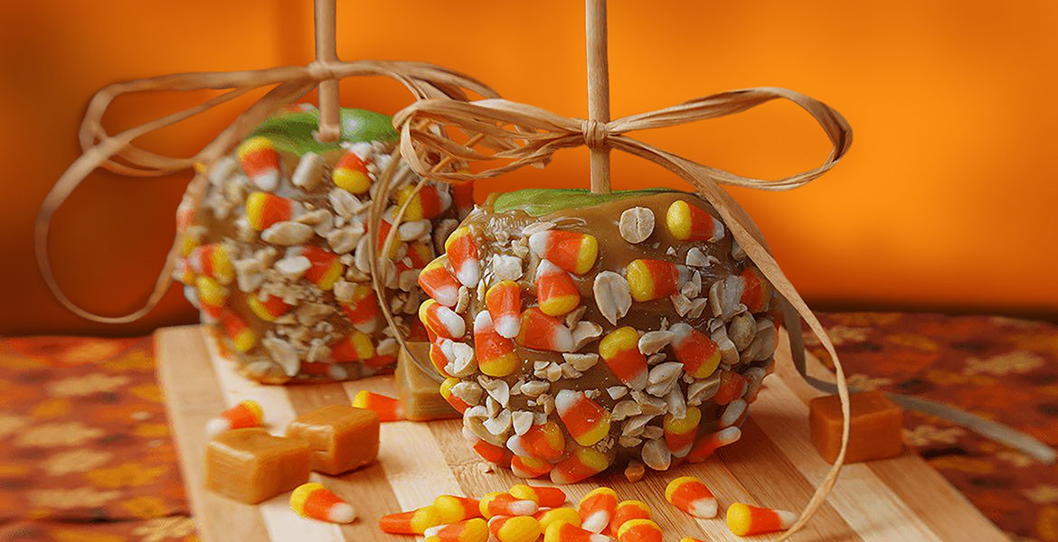 Candy Corn Caramel Apples